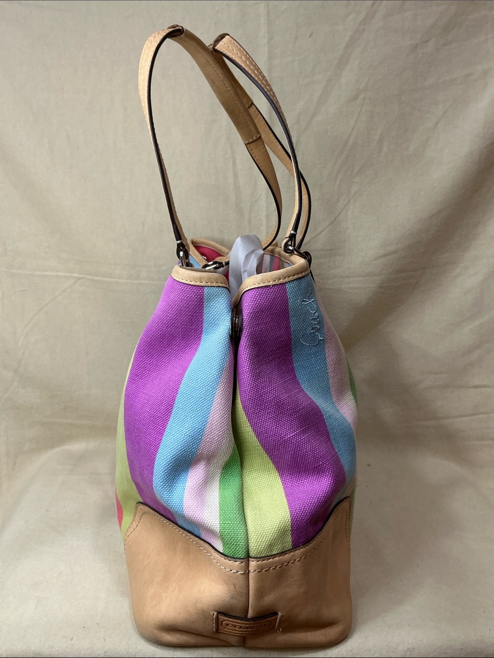 NWT Coach 19357 Hamptons Legacy Striped multi Canvas weekend Tote shoulder bag - Picture 4 of 8